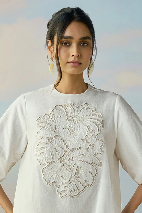 Cutwork Embroidered Denim Dress
