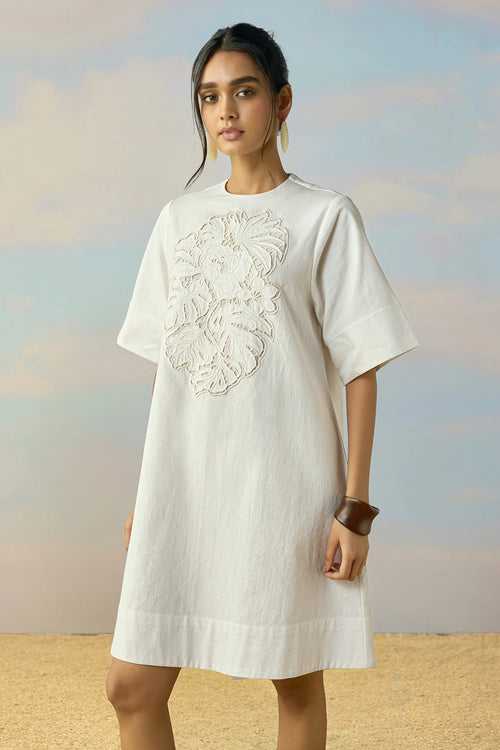 Cutwork Embroidered Denim Dress