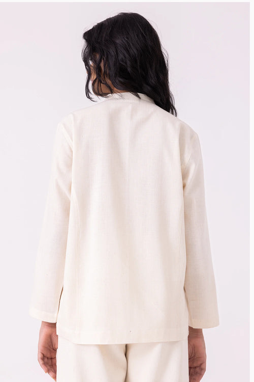 Alma Off White Handwoven Shacket