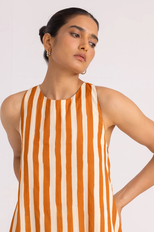 Amaran Rust Striped Midi Dress