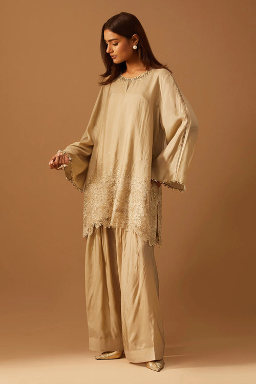 Shell Floral Threadwork Silk Salwar Set