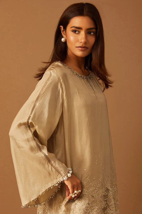 Shell Floral Threadwork Silk Salwar Set