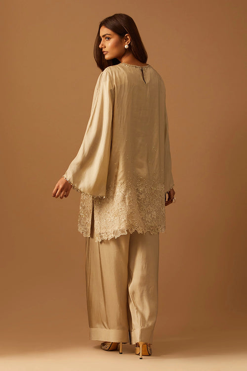 Shell Floral Threadwork Silk Salwar Set