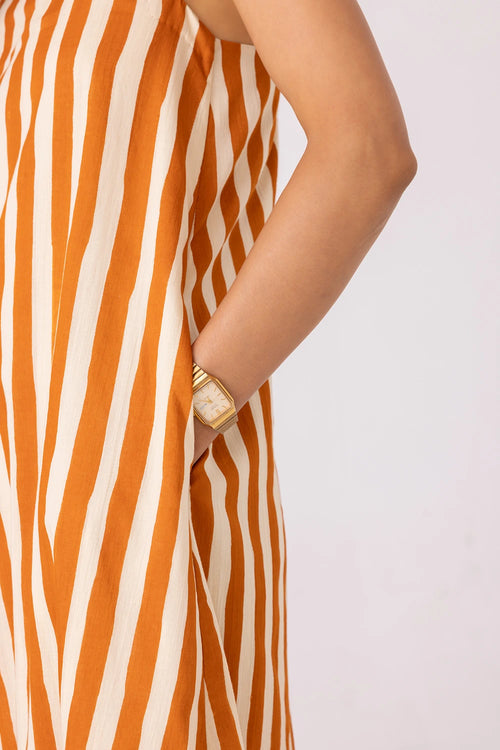 Amaran Rust Striped Midi Dress