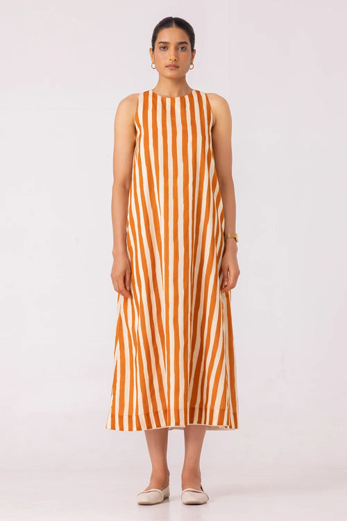 Amaran Rust Striped Midi Dress