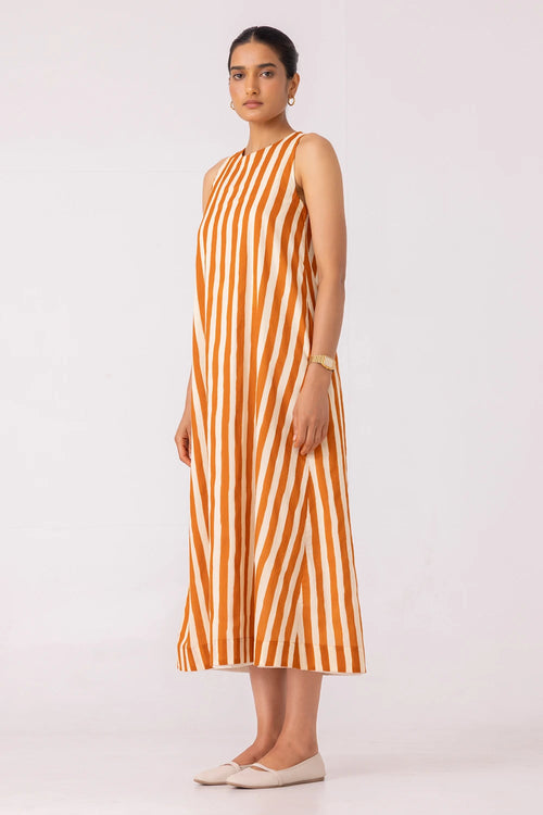 Amaran Rust Striped Midi Dress