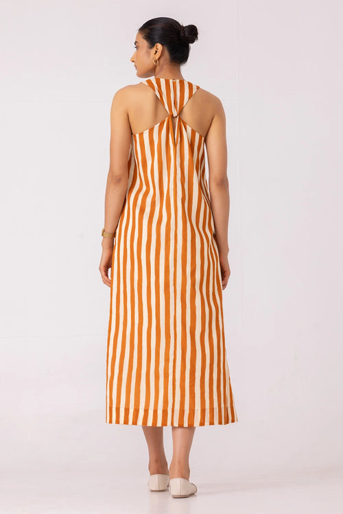 Amaran Rust Striped Midi Dress
