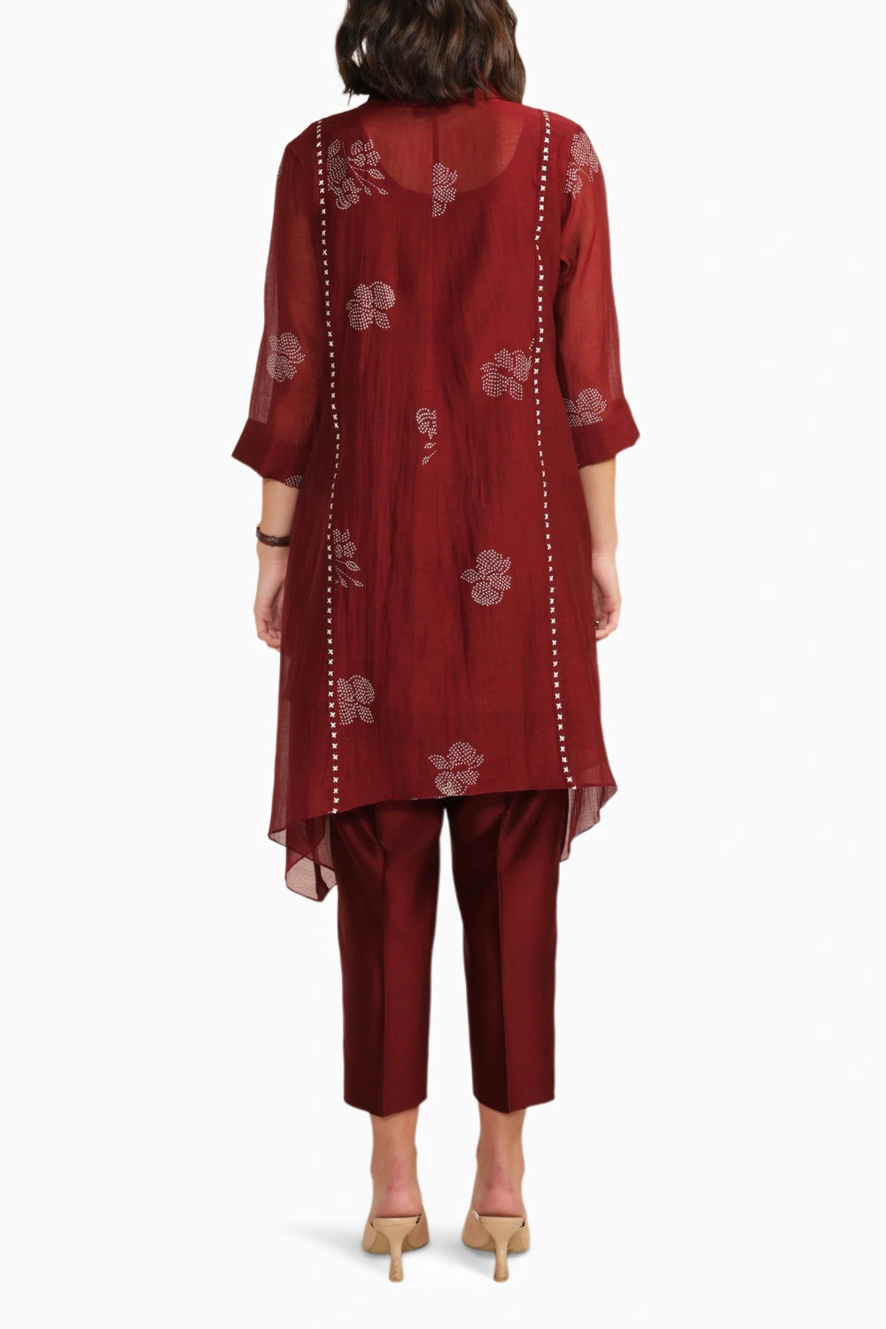 Burgundy Chanderi Embroidered Shirt with Pant