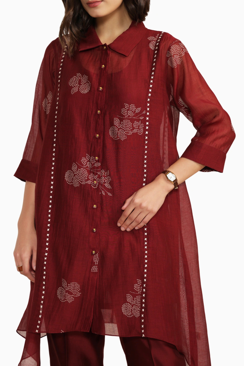 Burgundy Chanderi Embroidered Shirt with Pant