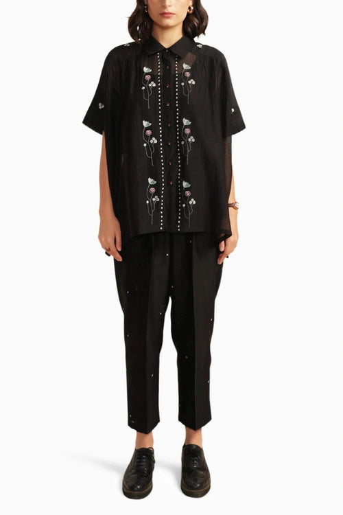 Black Chanderi Embroidered Shirt and Pant