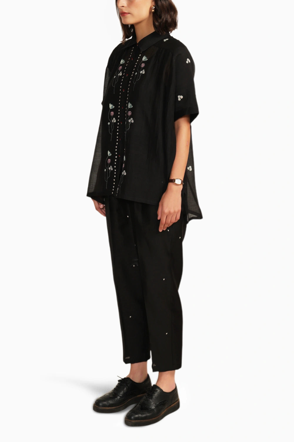 Black Chanderi Embroidered Shirt and Pant