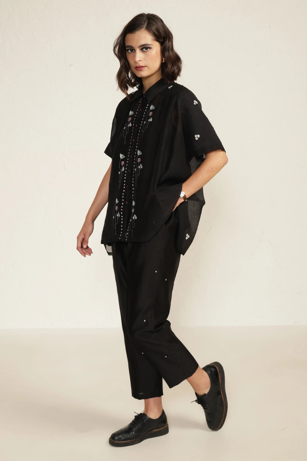 Black Chanderi Embroidered Shirt and Pant