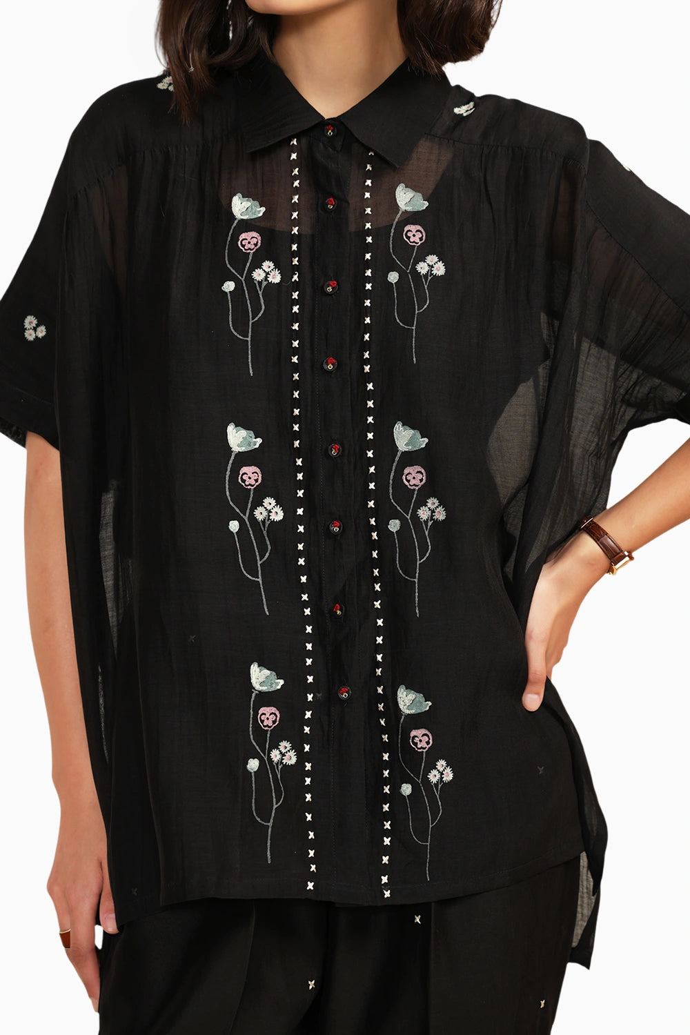 Black Chanderi Embroidered Shirt and Pant