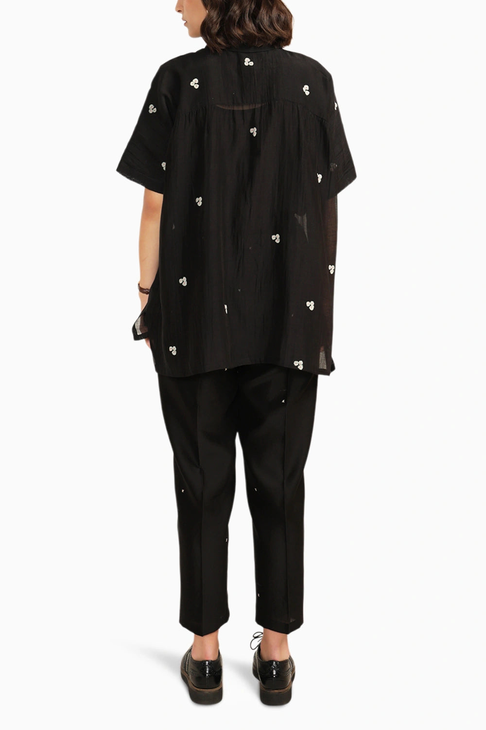 Black Chanderi Embroidered Shirt and Pant