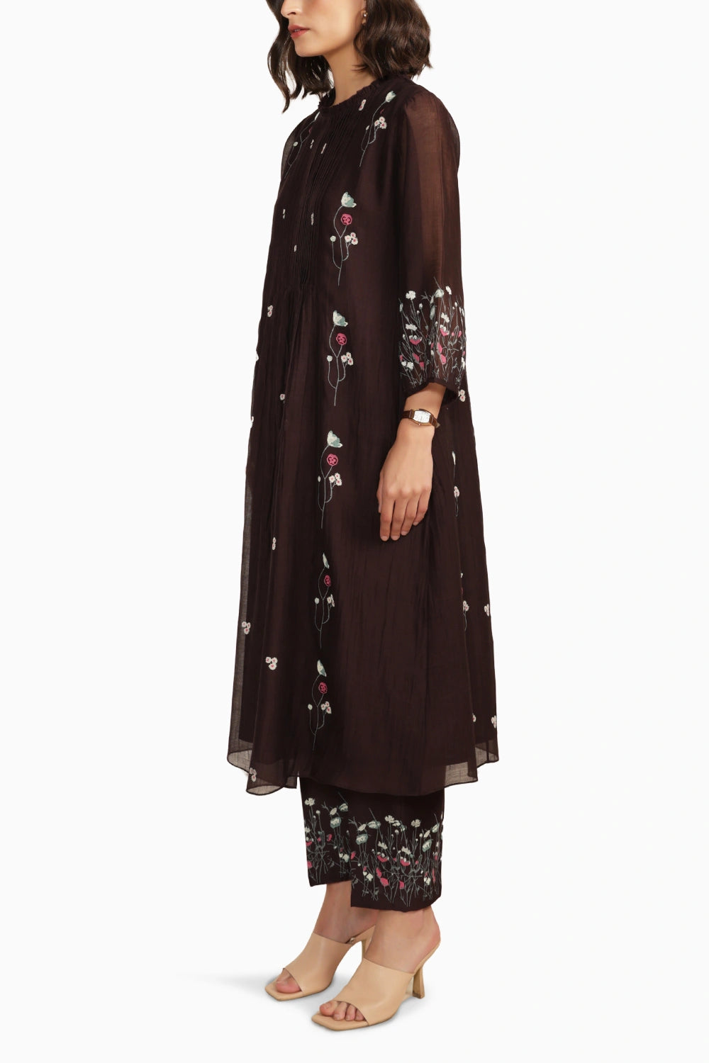 Grape Chanderi Pleated Tunic with Straight Pant