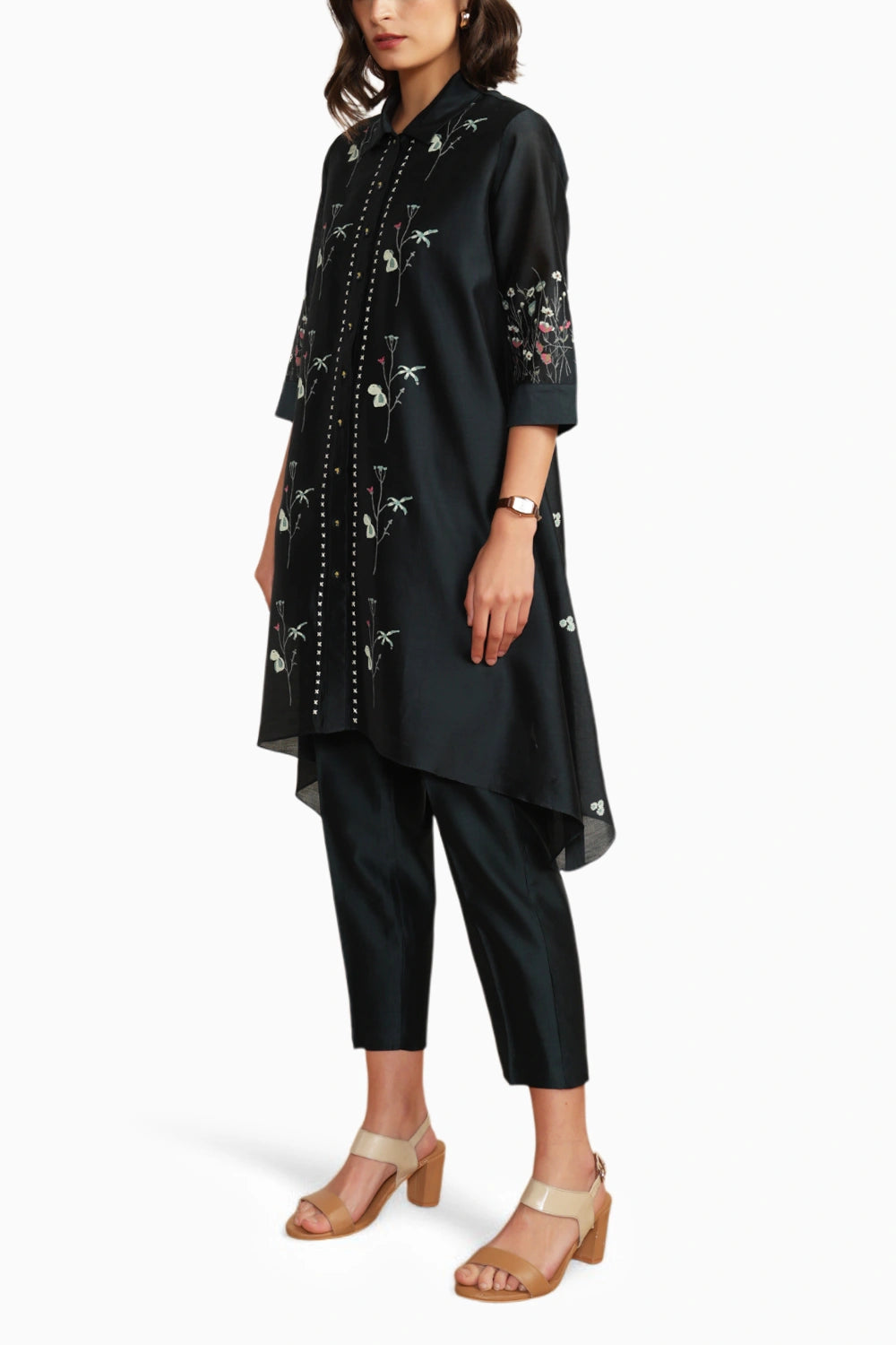 Indigo Silk Chanderi Embroidered Shirt and Pant