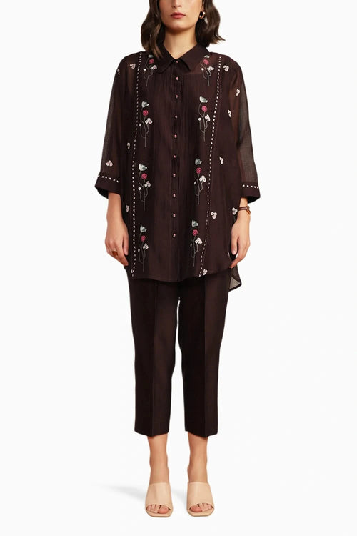Grape Chanderi Embroidered Shirt with Straight Pant