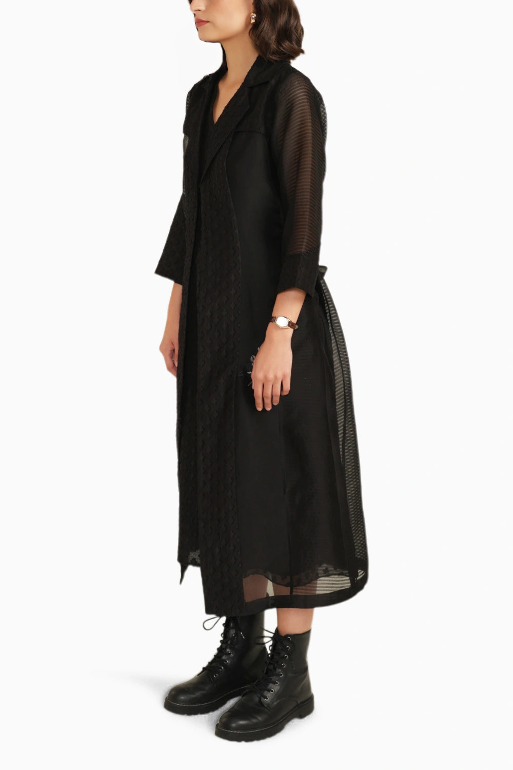 Black Embroidered Organza Jacket with Plain Brocade Dress