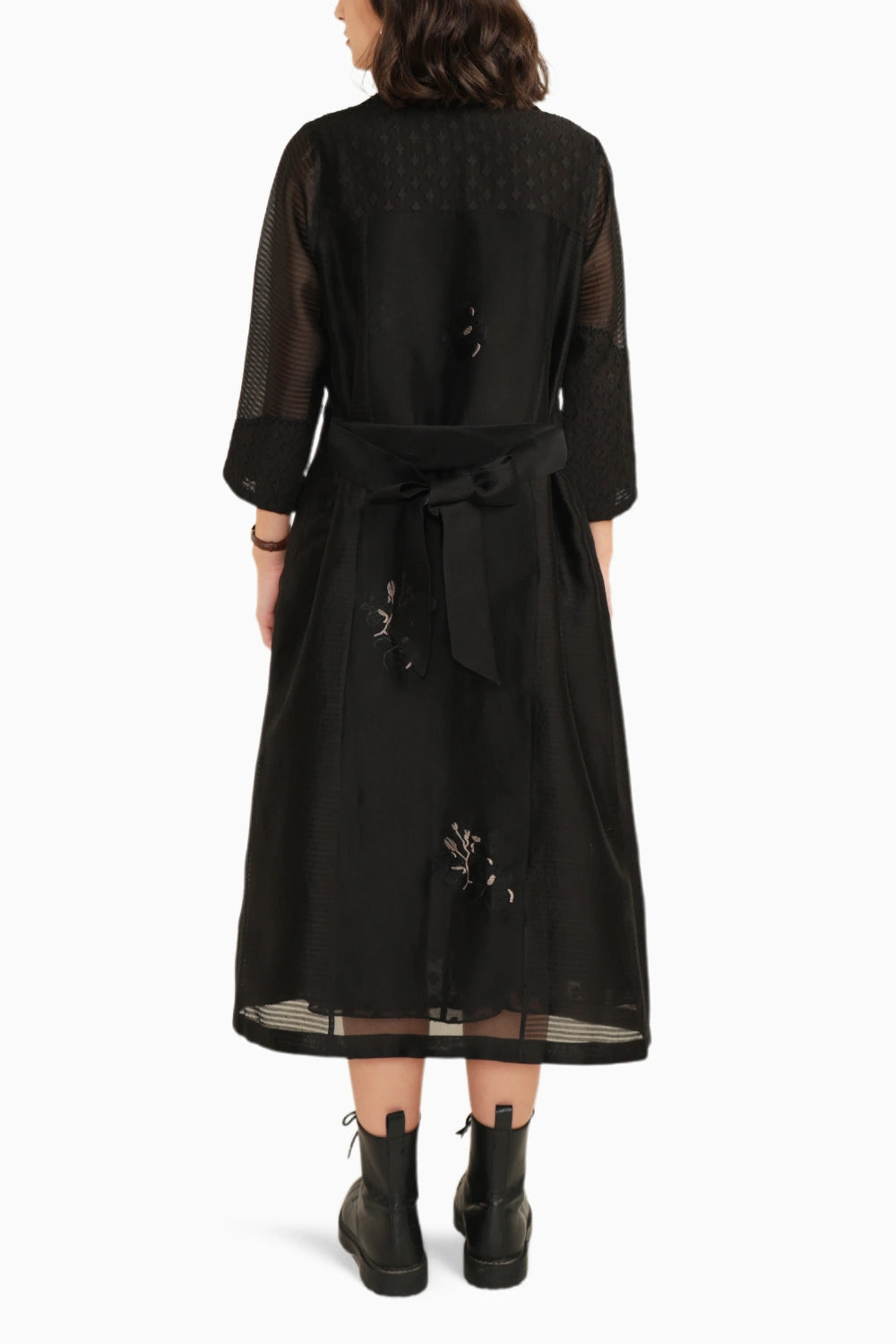 Black Embroidered Organza Jacket with Plain Brocade Dress