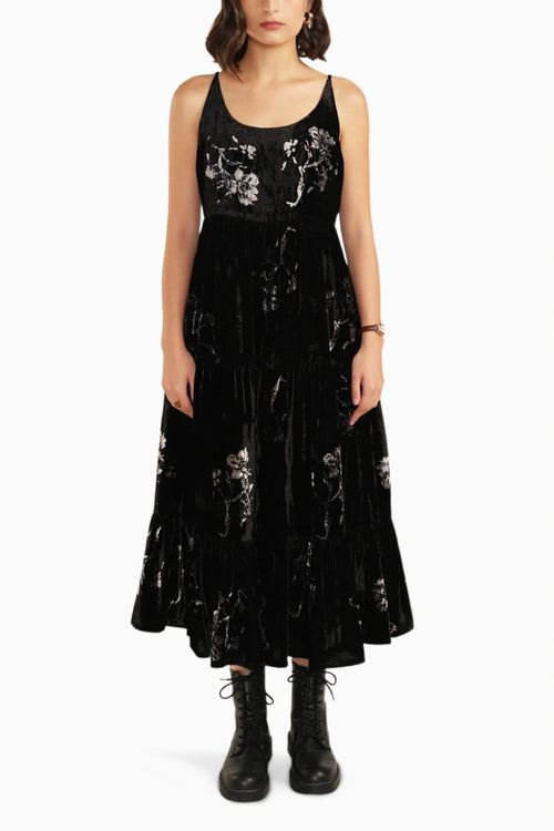 Black Tier Discharge Print Dress