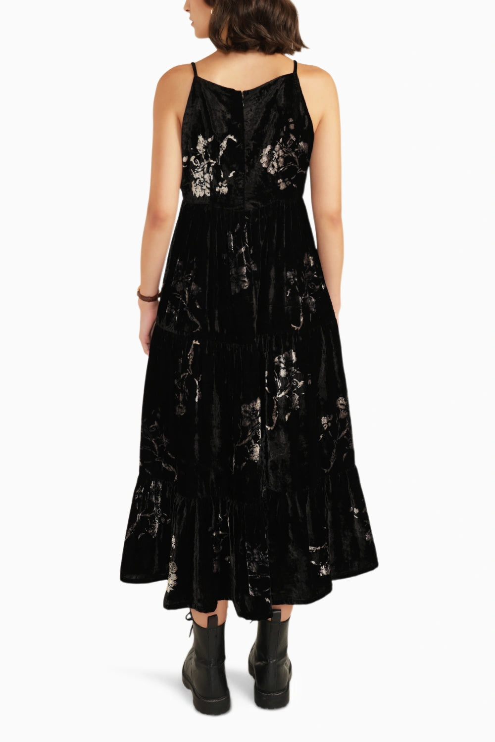 Black Tier Discharge Print Dress