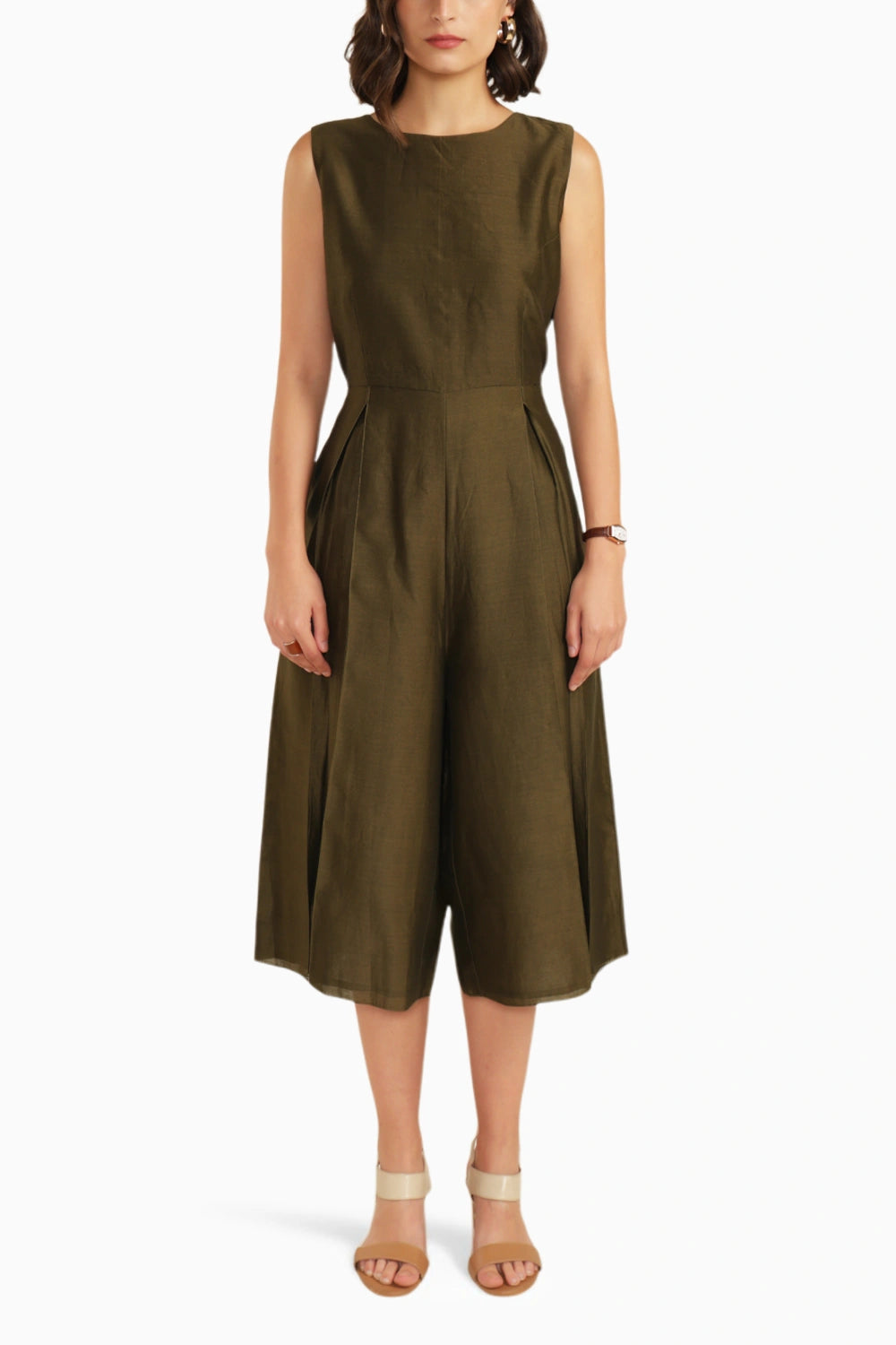 Olive Jumpsuit with Scalloped Collar Organza Jacket