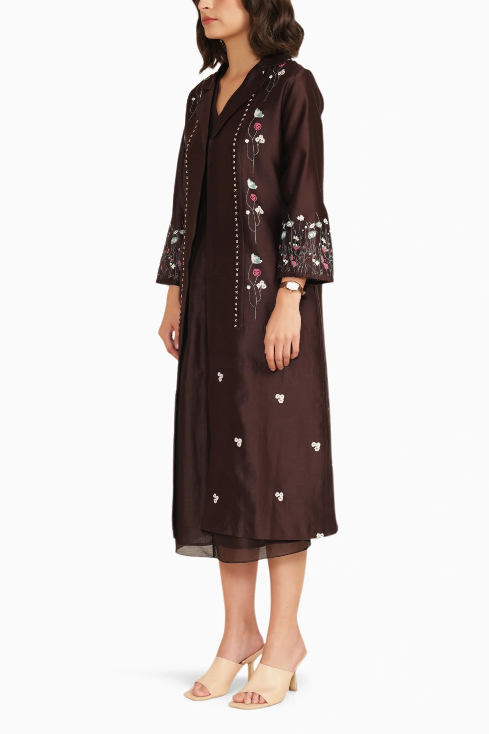 Grape Silk Chanderi Dress with Embroidered Jacket