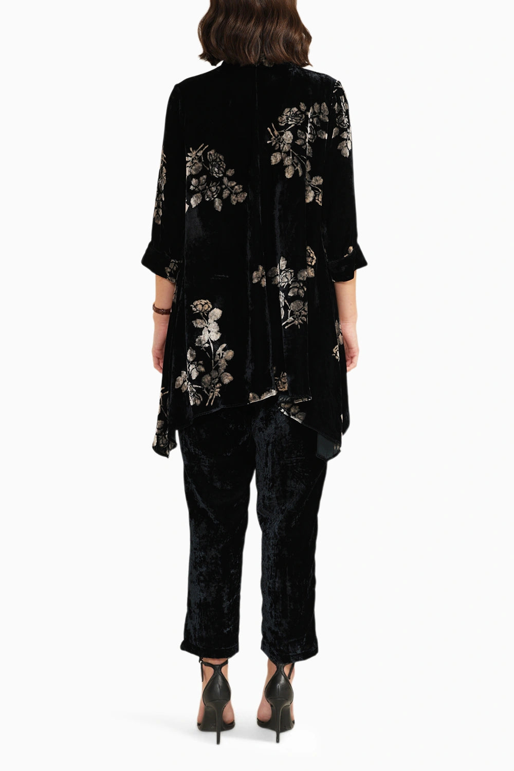 Indigo Silk Velvet Discharge Print Shirt and Straight Pant