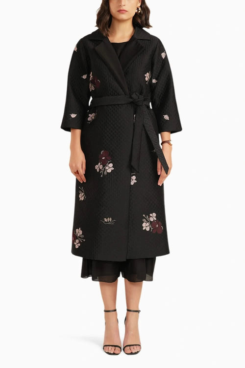 Black Jumpsuit with Embroided Quilted Jacket