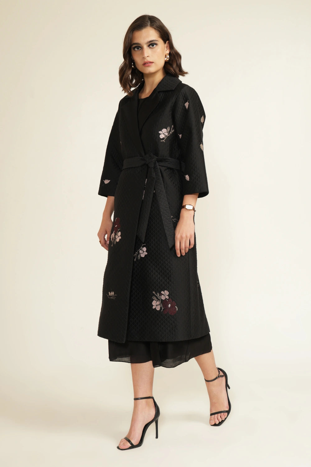 Black Jumpsuit with Embroided Quilted Jacket