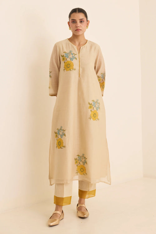 Ecru Floral Serene Kurta Set