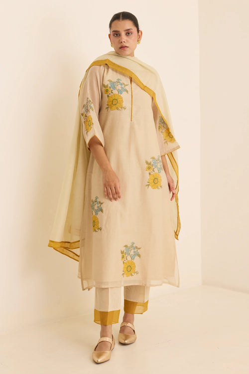 Ecru Floral Serene Kurta Set