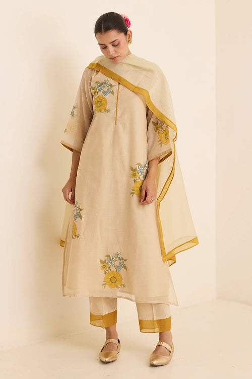 Ecru Floral Serene Kurta Set