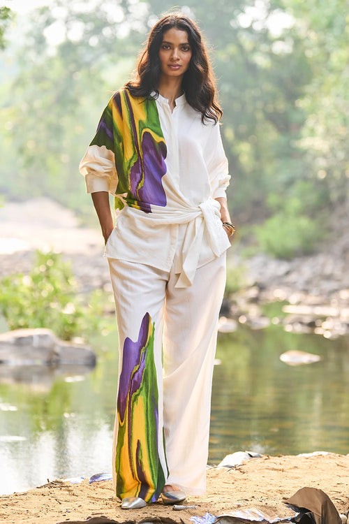 Printed Linen Side Tie Set