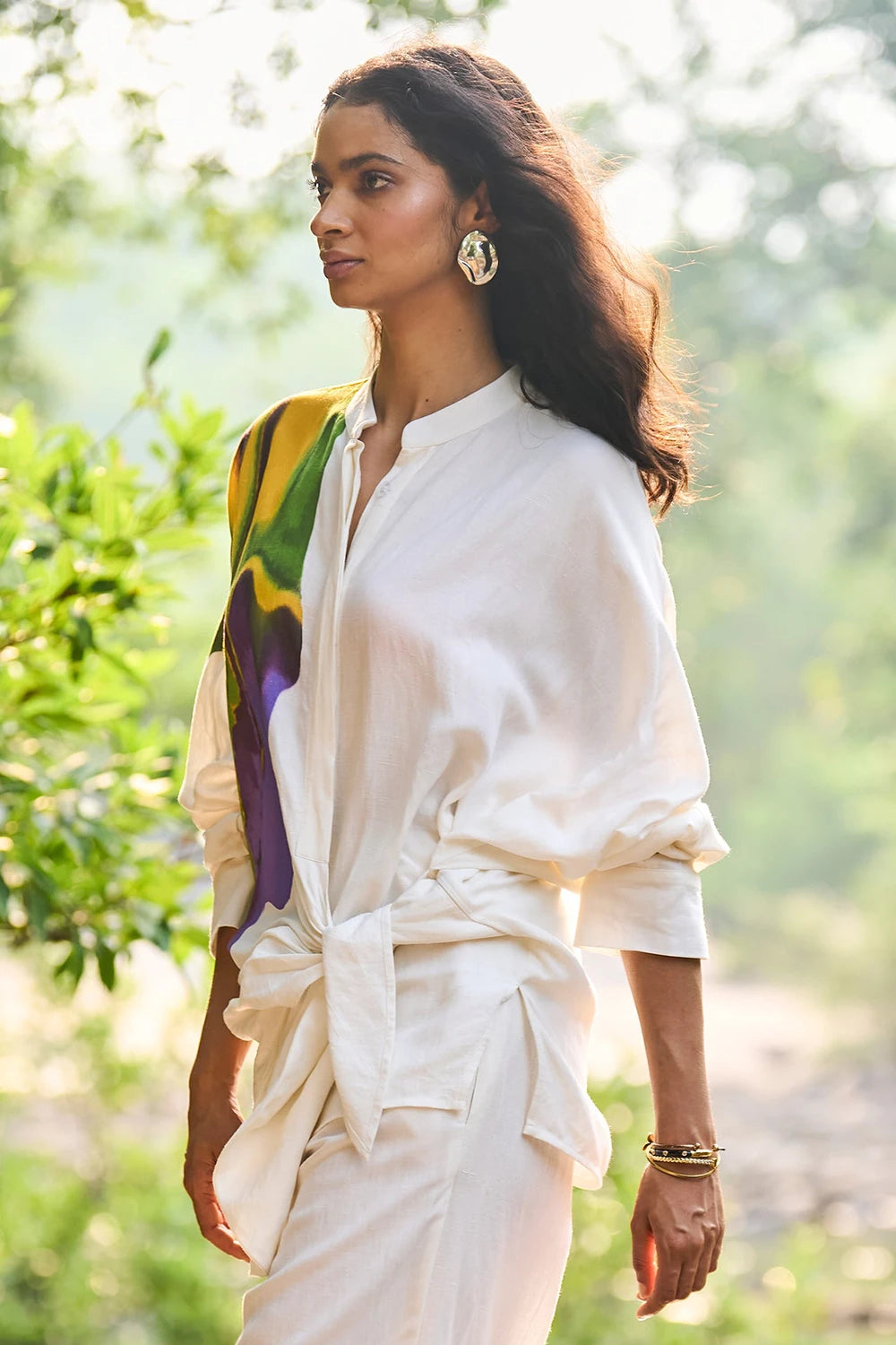 Printed Side-Tie Linen Shirt