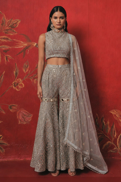Muted Aqua Mirror Tassel Dupatta