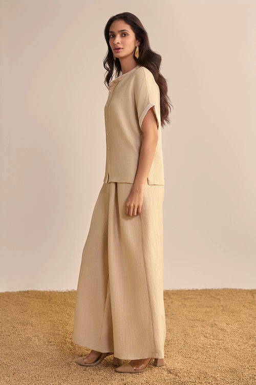 Textured Asymmetric Shirt And Pant Set