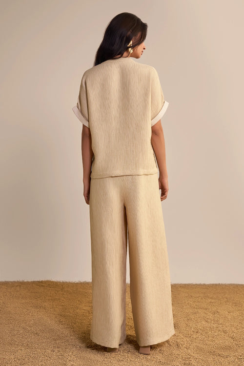 Textured Asymmetric Shirt And Pant Set
