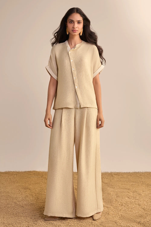 Textured Asymmetric Shirt And Pant Set