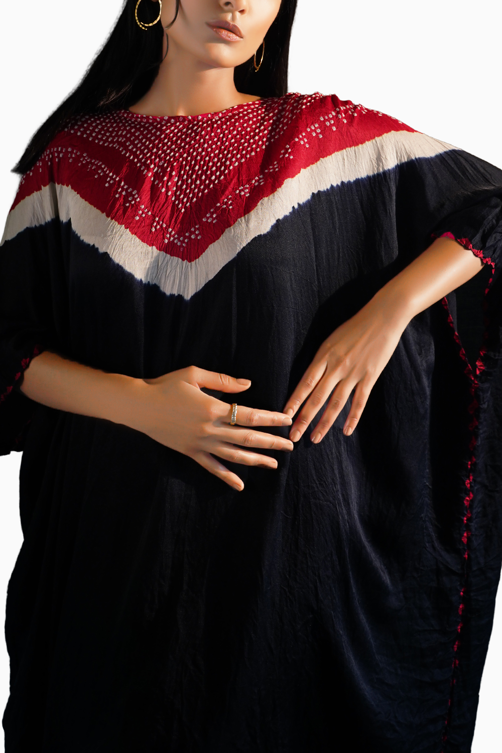 Black and Red Kaftan with Bandhani Pants