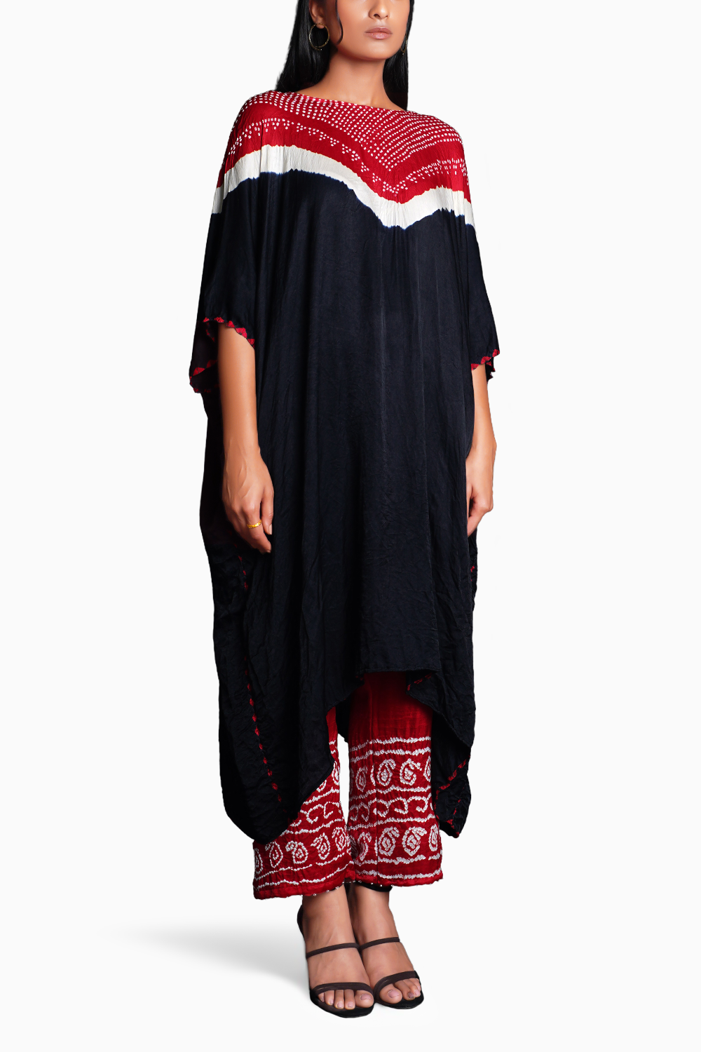 Black and Red Kaftan with Bandhani Pants