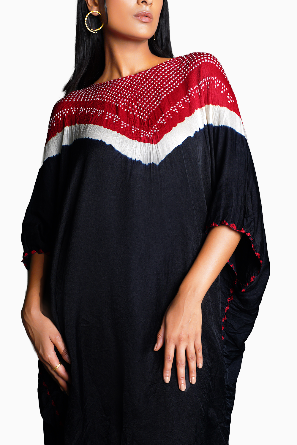 Black and Red Kaftan with Bandhani Pants