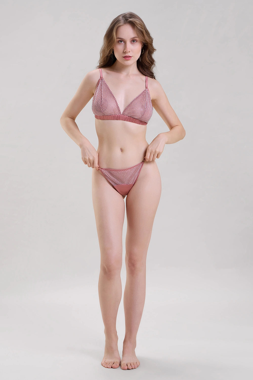 Blush Pink Fishnet Bralette and Thong Set