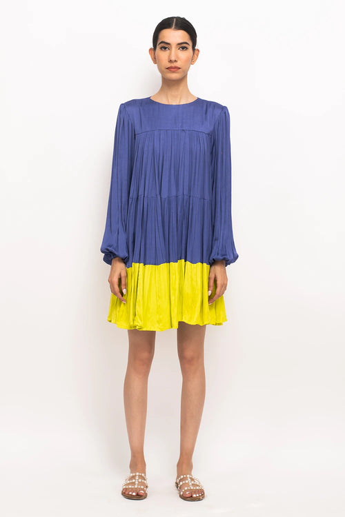 Blue-Neon Gather Short Dress