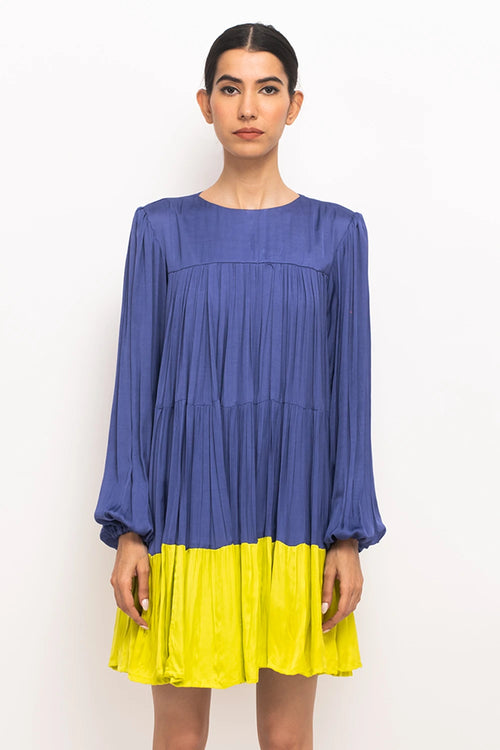 Blue-Neon Gather Short Dress