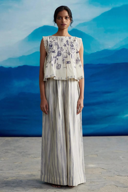 Calantha Pleated Top with Shardul Flared Pants