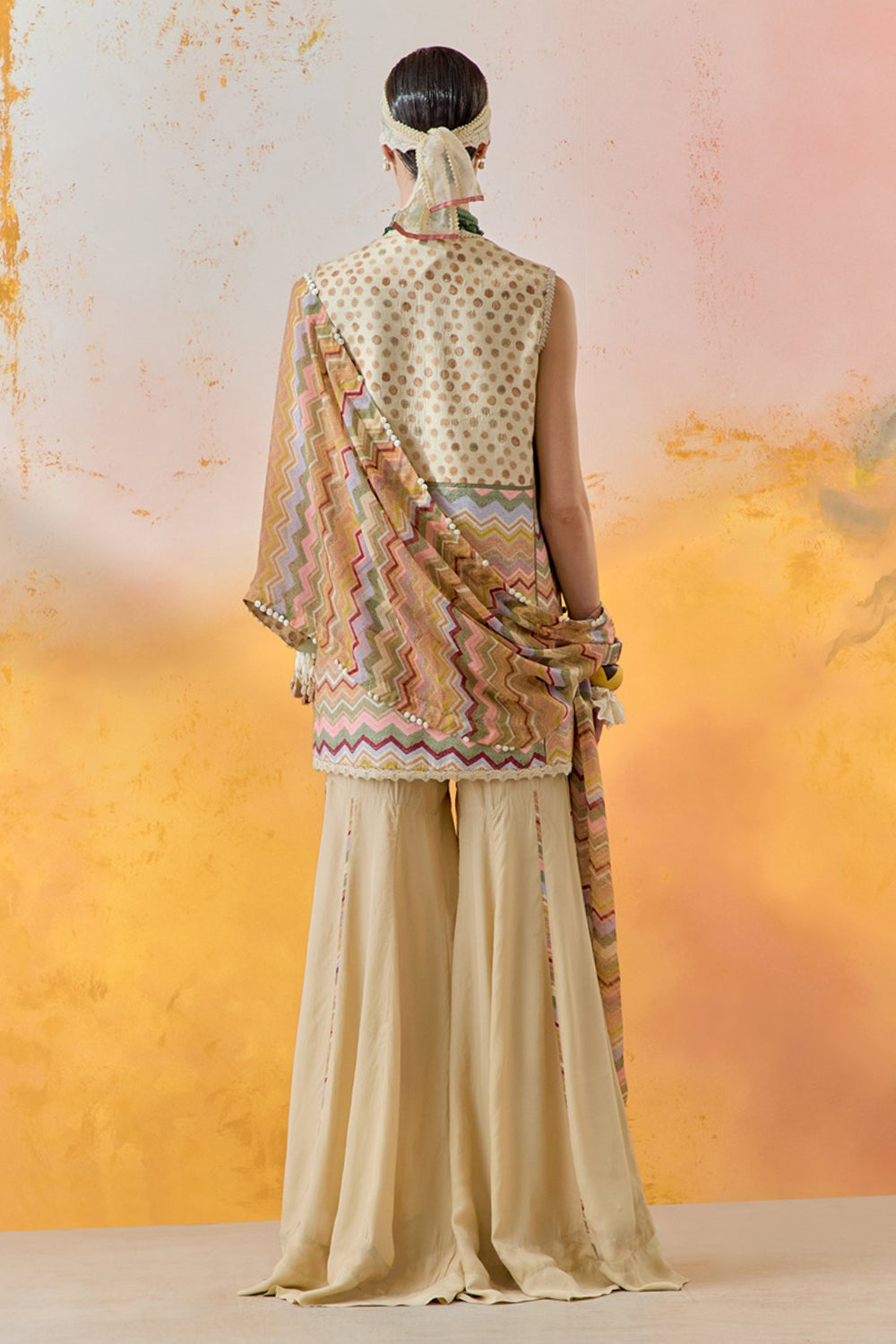 Multi Mural Mehru Embo Dress with Flare Trouser and Dupatta