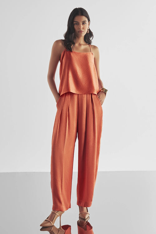 Back Knot Draped Textured Top And Pant Set