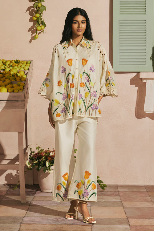 Ivory Tulip Shirt With Ivory Tulip Pants