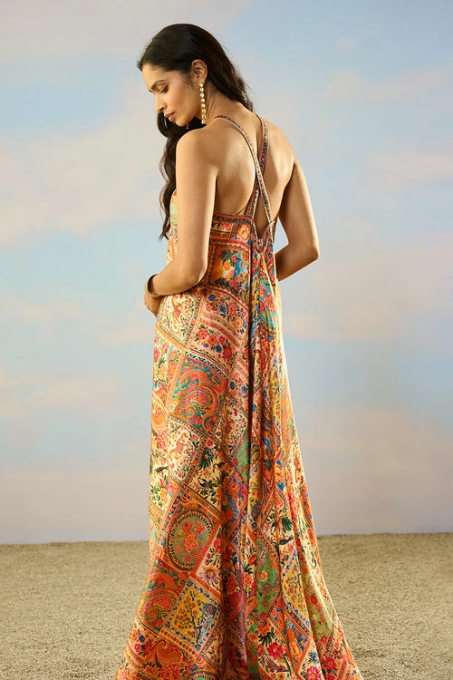 Ornamental Print Halter Maxi Dress